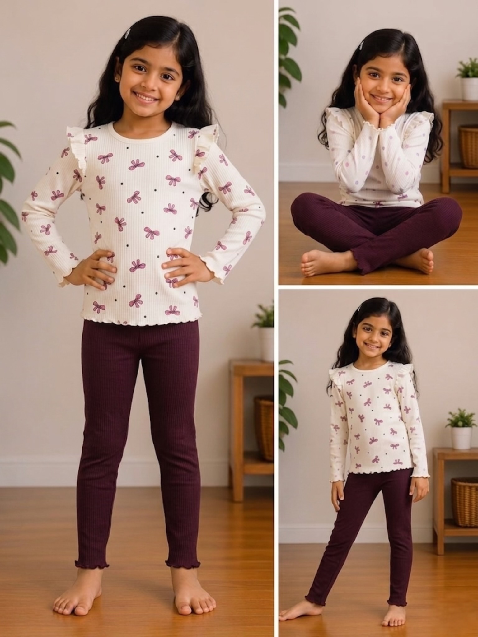 Full sleeve bow kids co-ord set
