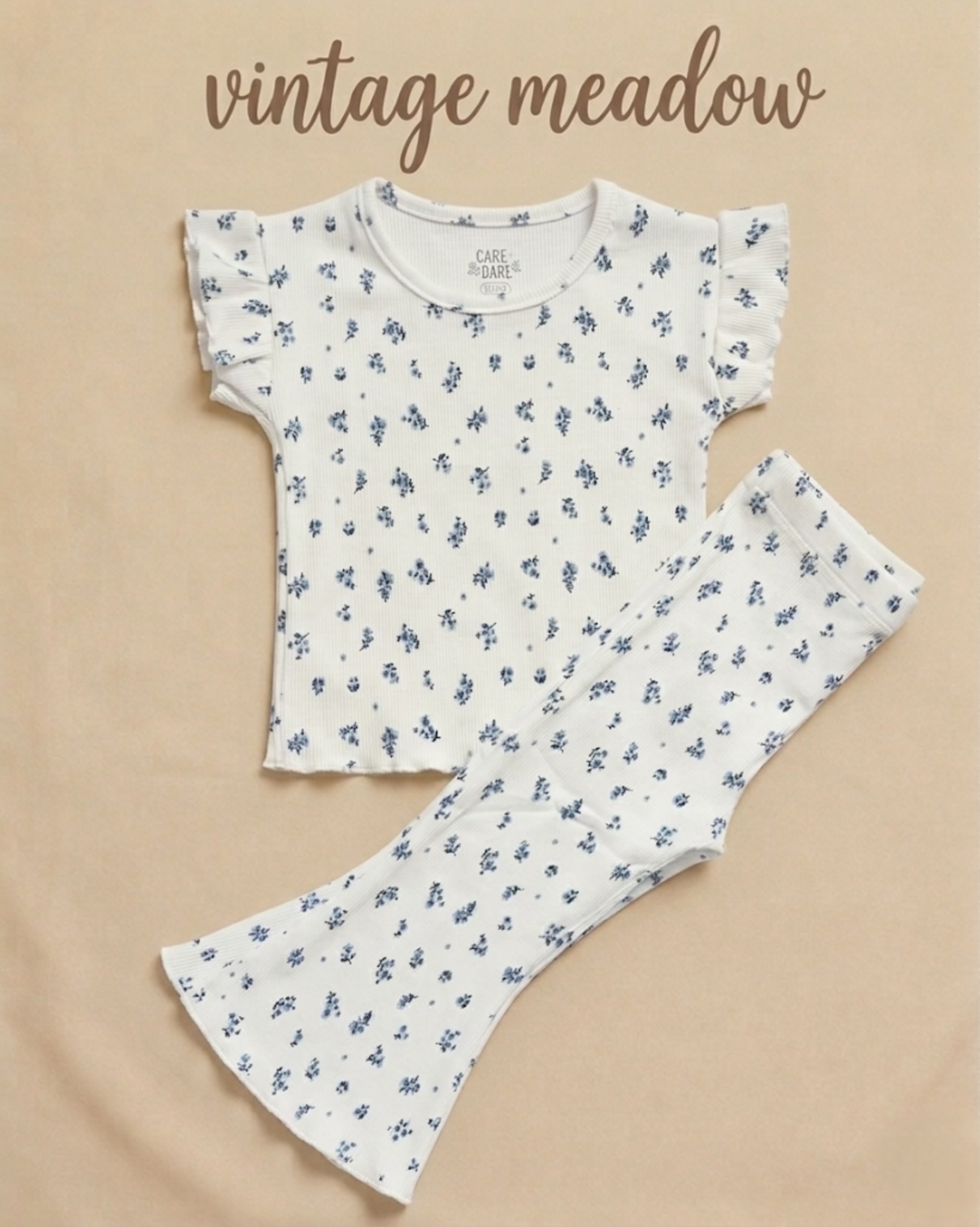 Vintage meadow floral bell bottom set