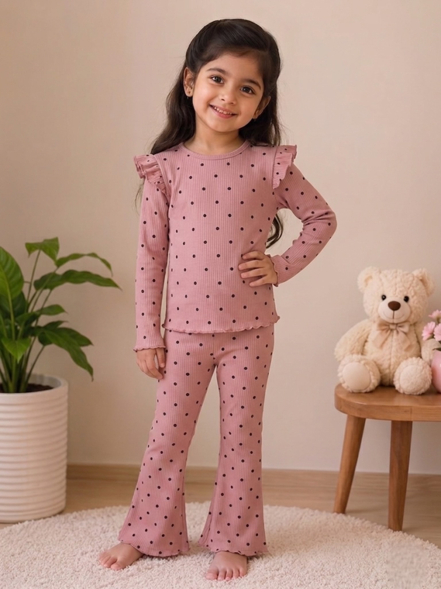 Polka dots bell bottom co-ord set