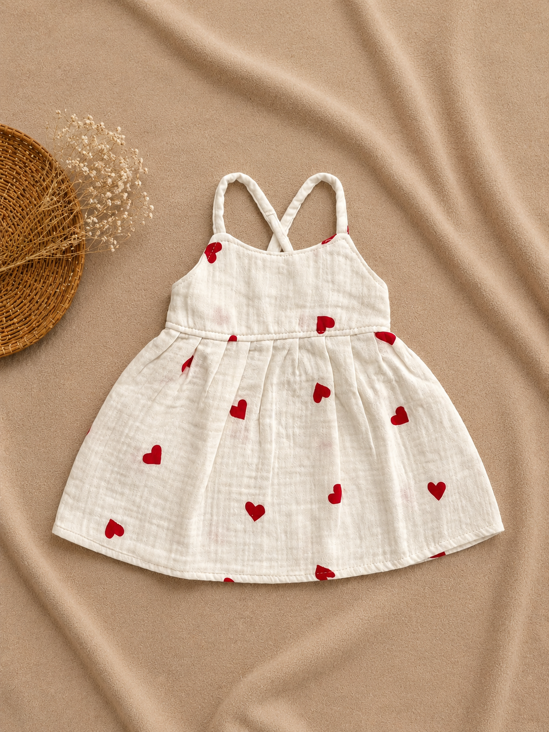 Red heart muslin frock