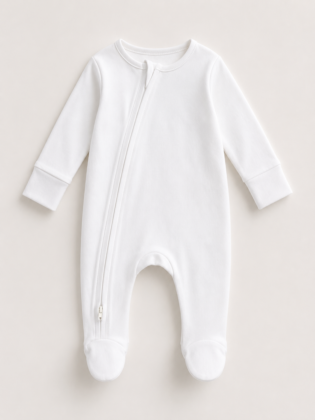 Plain white 2 zipper sleepsuit