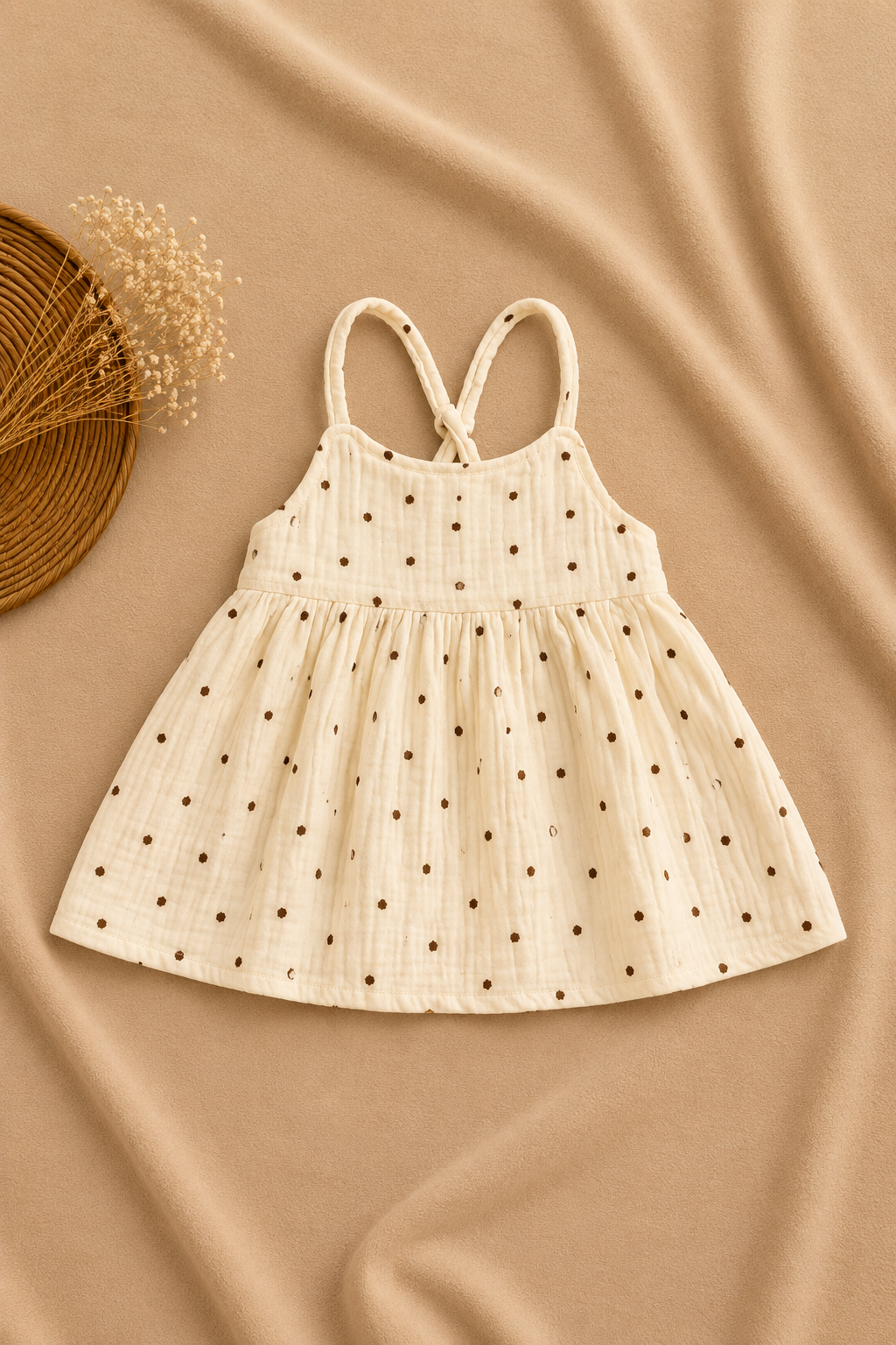 Ivory polka dot muslin frock