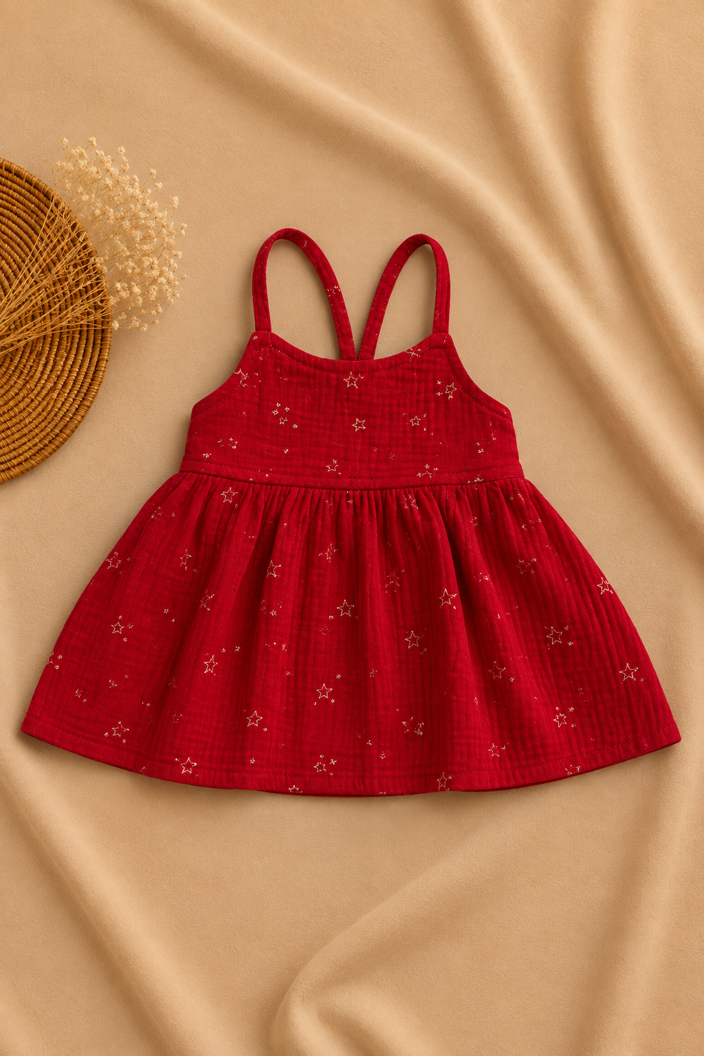 Crimson starlight muslin frock