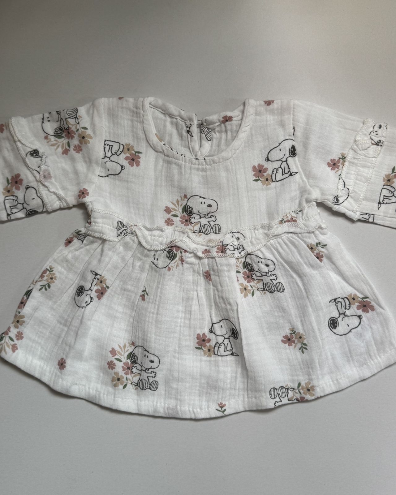 Snoopy long sleeve muslin frock