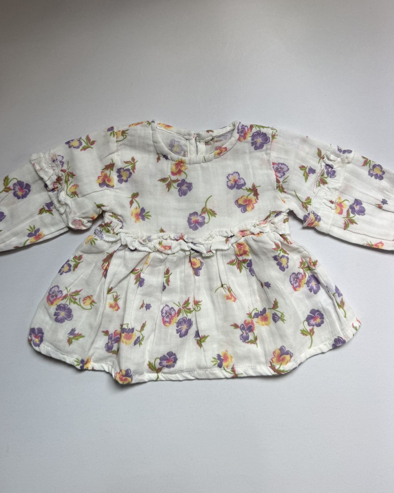 Hibiscus long sleeve muslin frock