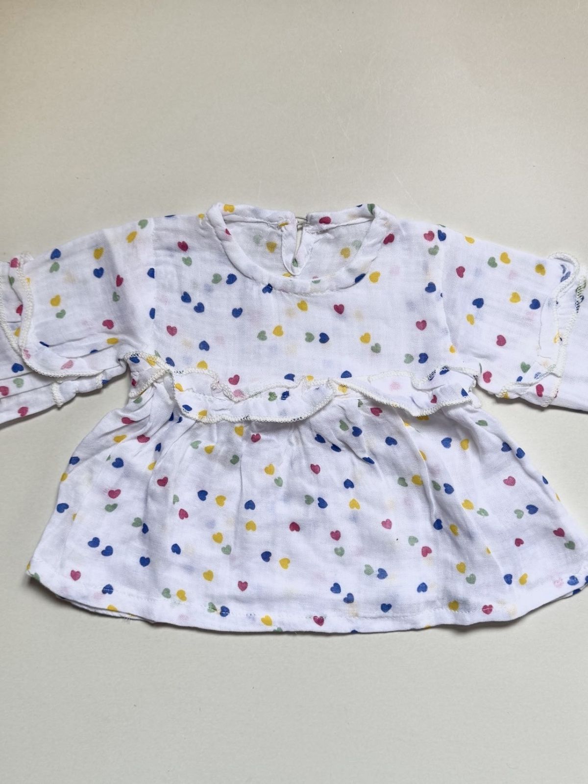 Multi colour heart long sleeve muslin frock