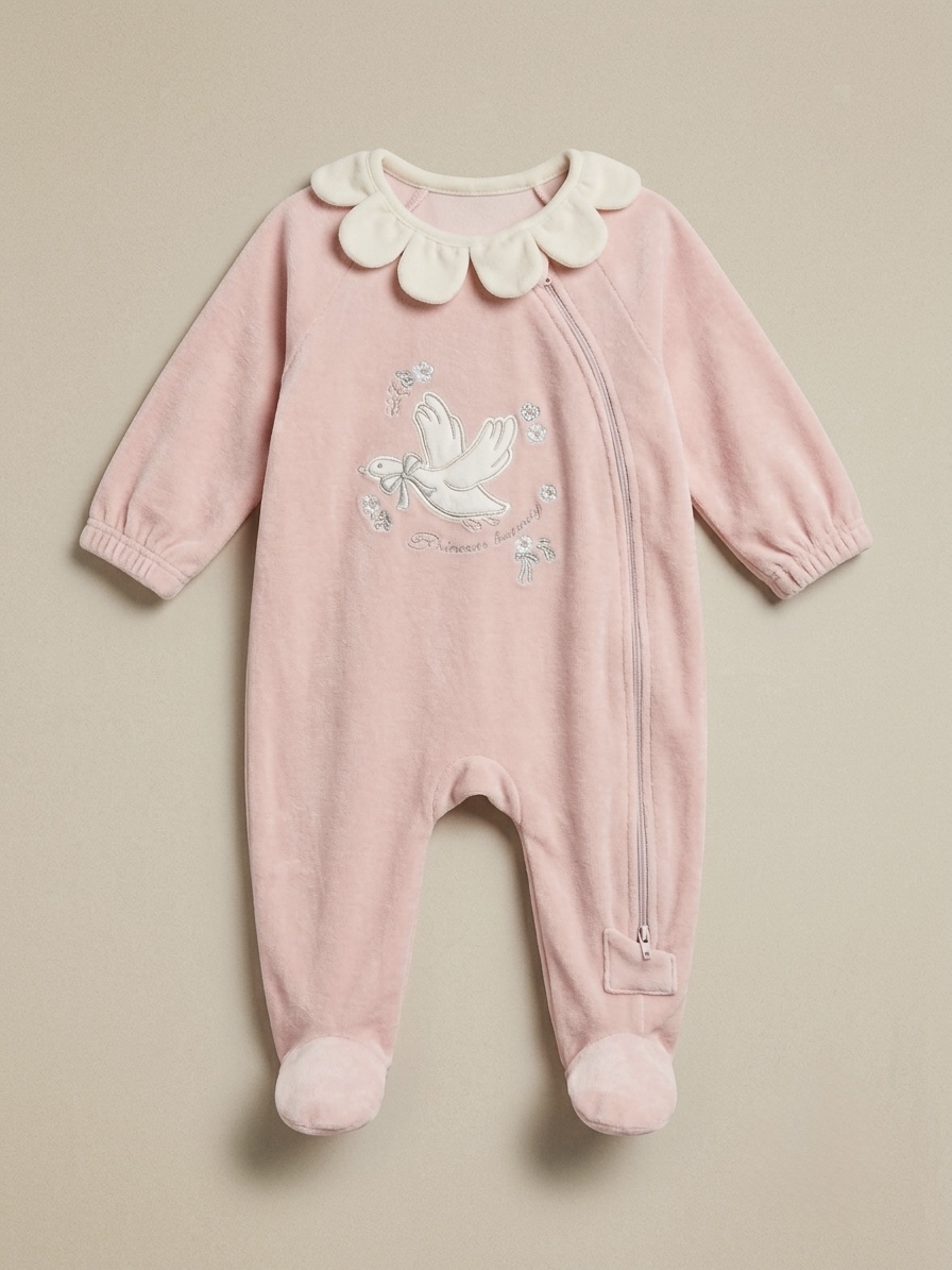 Velour embroidered sleepsuit (2 way zipper)