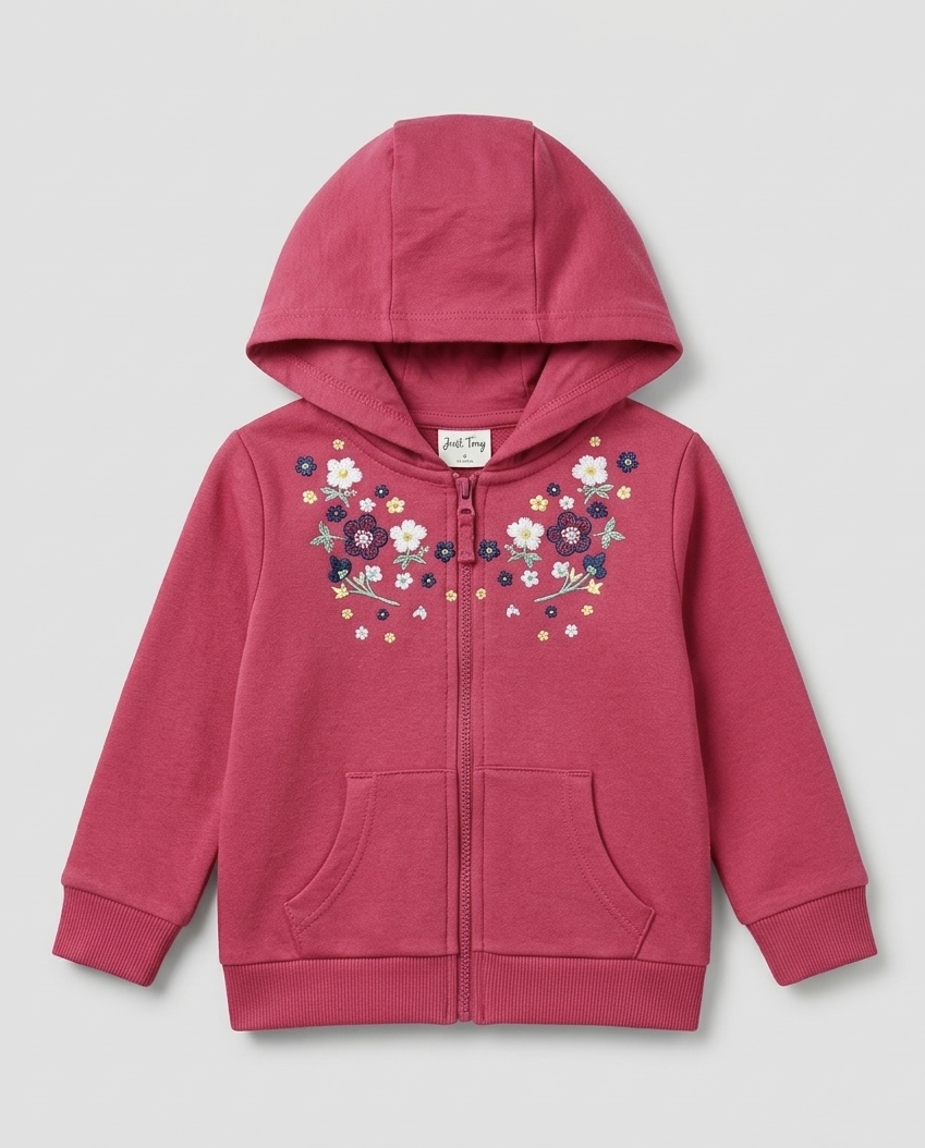 Pink floral embroidered hoodie