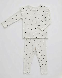 ribbed heart print full sleeve Co-ord set