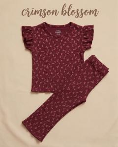 Crimson blossom bell bottom Co-ord set