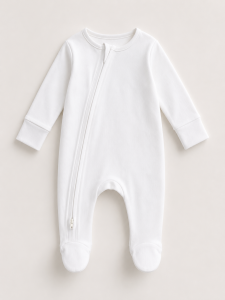 Plain white 2 zipper sleepsuit