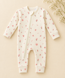 Cherry blossom ribbed romper