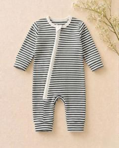 Monochrome stripes ribbed romper