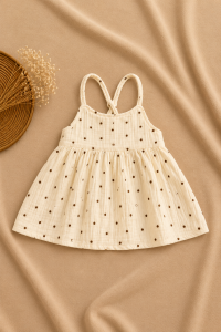 Ivory polka dot muslin frock