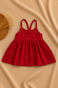 Crimson starlight muslin frock