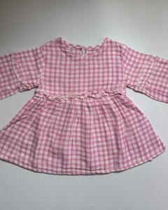 Pink gingham long sleeve muslin frock