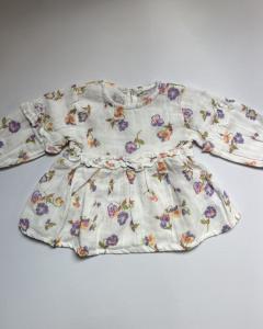 Hibiscus long sleeve muslin frock