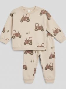 Beige tractor print winter co-ord